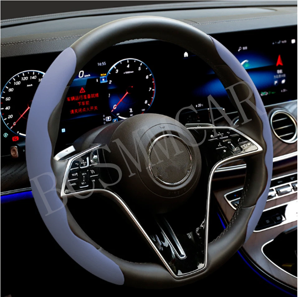 Car Steering Wheel Cover Gray PU Leather Anti-slip Accessories Fit For 37-38CM — 第 2/4 张图片