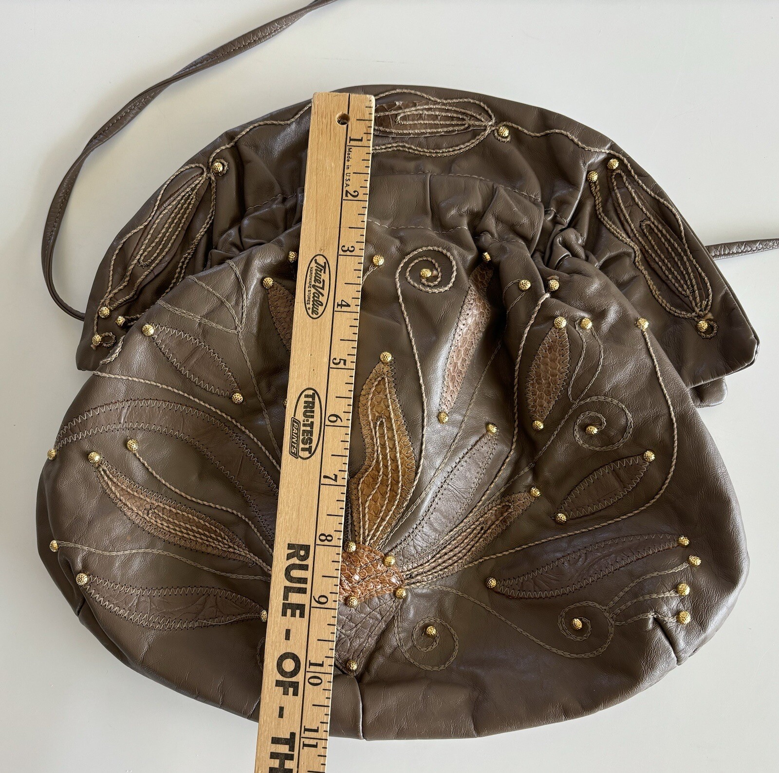 Vintage Leather Studded Clamshell Patchwork Appli… - image 7