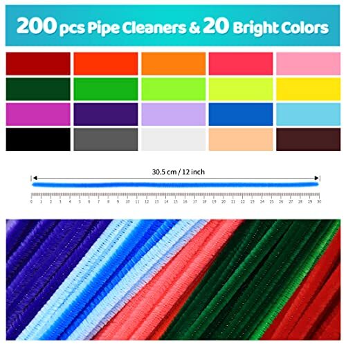 200pcs 20colors, Pipe Cleaners, Chenille Stems, Pipe Cleaners for Multi-Color - Picture 3 of 7