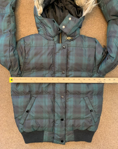 American Eagle Puffer Coat Womens S Down Blackwatch Plaid Hooded Quilted Jacket - Picture 6 of 9