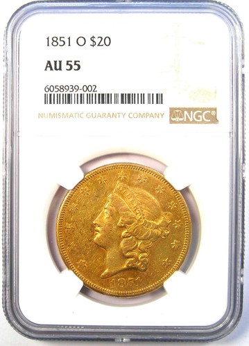 1851-O Liberty Gold Double Eagle $20 Coin - Certified NGC AU55 - $10,500 Value! - Picture 2 of 4
