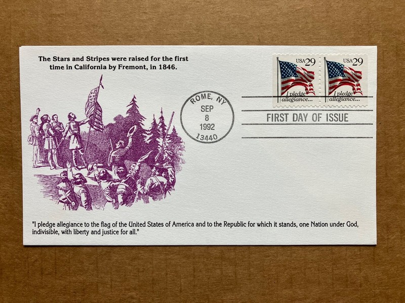 1992 29c I Pledge Allegiance Flag, black denomination 2593 KMC Venture FDC