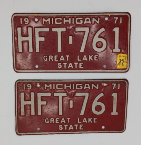 1971 1972 paire de plaques d'immatriculation Michigan # HFT-761 - Photo 1/4