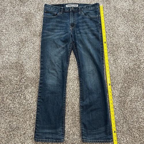VTG Y2K Express Kingston Boot Cut Jeans Men's 32x30 Whiskers Pockets Dark Blue - Picture 2 of 9