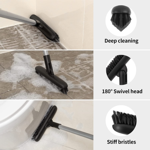 Heavy Duty Grout Scrub Brush with Long Handle Shower Floor Scrubber for Cleaning - Picture 3 of 12
