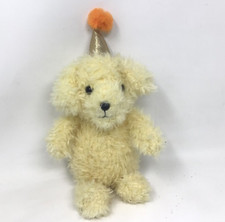 FAO Schwarz Plush Puppy Dog Yellow w/ Gold Birthday Party Hat Orange Pom Pom 9"