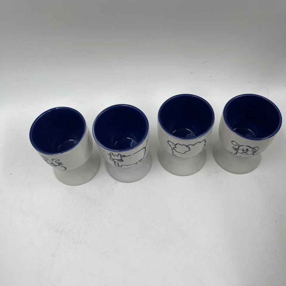 Juego de 4 tazas de huevo de animal de granja vaca oveja conejo perro de colección Foto 2 de 4