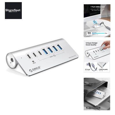 USB Hub, USB C 3.2 Gen 2 Hub, 7 Port USB Splitter 10Gbps with 4 USB A, 2 USB...