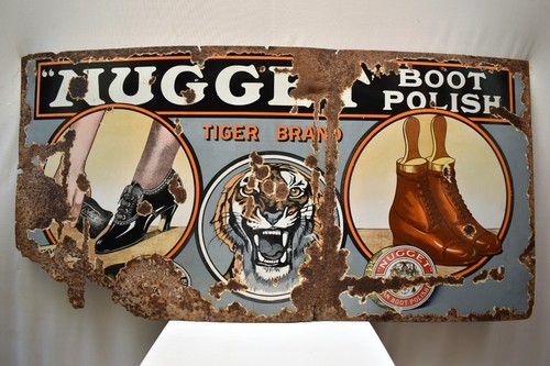 Vintage Enamel Porcelain Sign Nugget Boot Polish Tiger Brand Imperial Enamel C"6 - Picture 2 of 5