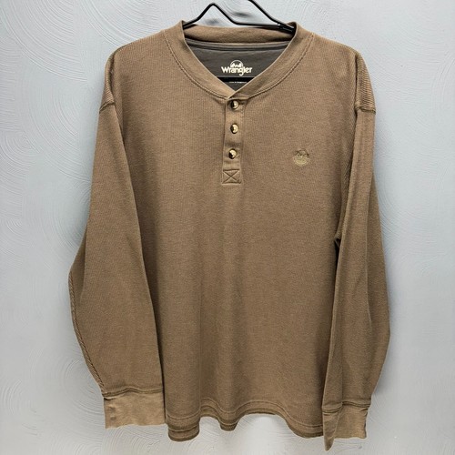 Wrangler Men's Thermal Henley Shirt Size Large Long Sleeve Brown Outdoors Hiking
