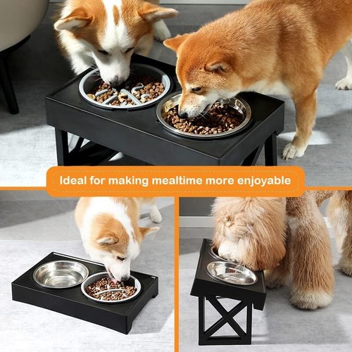 Pet Cat Dog Feeding Double Bowls Raised Elevated Feeder Dog Bowl Stand 2 Bowls - Picture 4 of 12