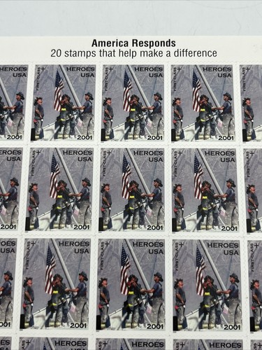 America Responds 9/11 2001 Heroes USA First Class Flag Stamp Sheet 20 MNH - Picture 3 of 11