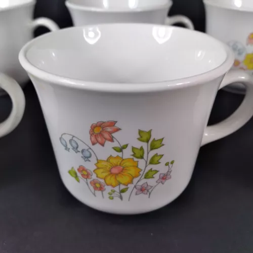 Set of 6 Vintage Corning Corelle SPRING MEADOW Coffee Cups Tea Cups
