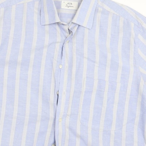 Ingram Mens Blue Striped Cotton blend Size 16 Collared - Picture 7 of 12