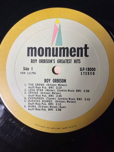 Roy Orbison's Greatest Hits Vinyl, LP 1963 Monument – SLP-18000 VG+ - Picture 2 of 6