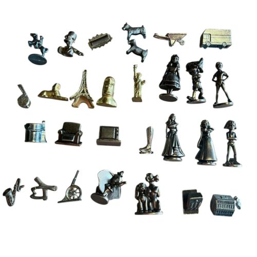 29 Monopoly Tokens Gold Silver Game Playing Pieces Disney Simpsons etc Mixed Age