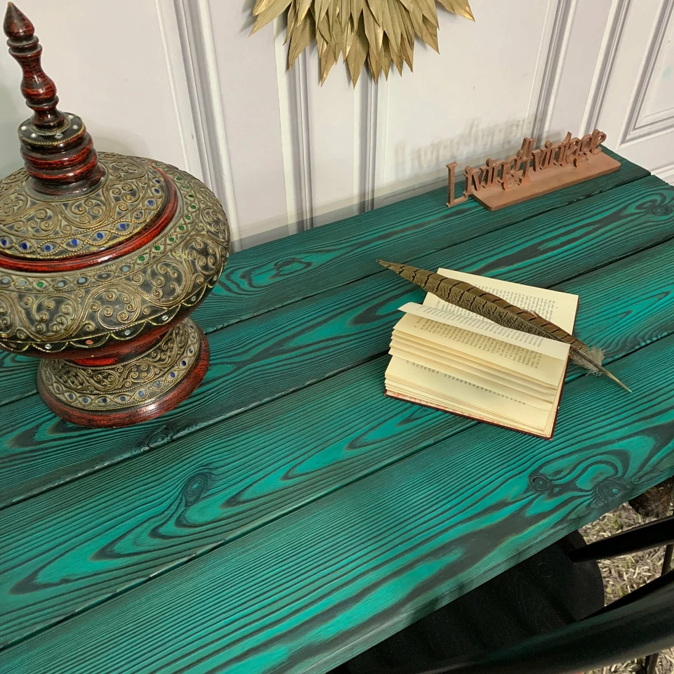 Industrial Style Console Table / Desk with Hairpin Legs Yakisugi Wood - Image 3 of 4