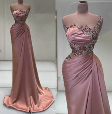 Elegant Mermaid Prom Dresses Rhinestone One Shoulder Evening Gowns with Train