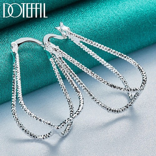 Pendientes de aro cruzado de doble línea de plata esterlina 925 Doteffil moda joyería - Imagen 3 de 6