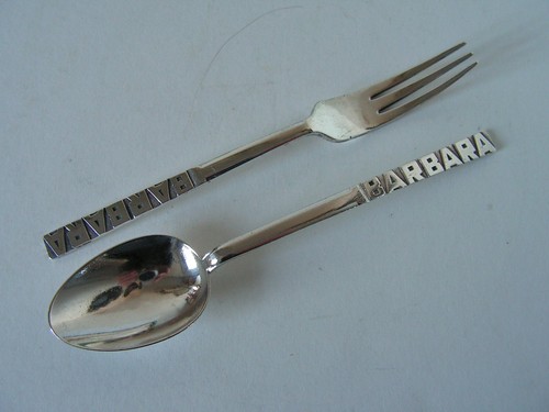 ART DECO ROBERT EDGAR STONE SOLID SILVER BOXED FORK & SPOON " BARBARA " 1939 - Picture 5 of 21