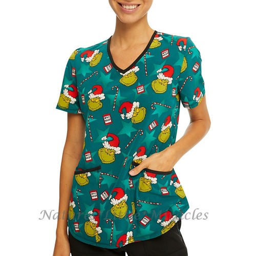 The Grinch Scrub Top Shirt Christmas Womens Size 2XL 2X Plus Dr. Seuss Holiday - Picture 2 of 4