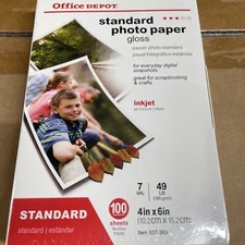 Office Depot Standard Gloss Inkjet Photo Paper 100 Sheets 4" x 6" - New S8