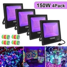 4 Pack 150W LED UV Black Lights Indoor Outdoor Stage Party Halloween Decor Lamp