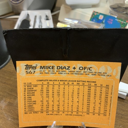 1988 Topps Baseball Card Mike Diaz Pittsburgh Pirates #567 - Picture 2 of 2