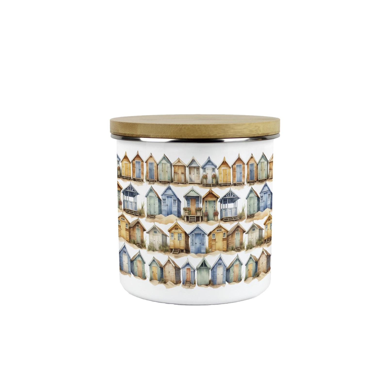 Beach Huts Storage Canister - Seaside Decor Kitchen & Home Enamel Jar Gift