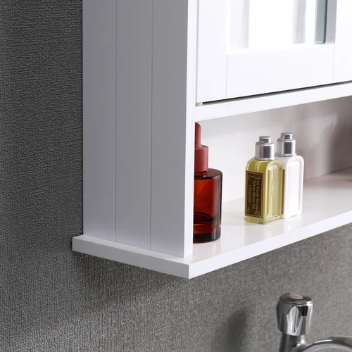 Bathroom Wall Cabinet Storage Cupboard with Double Door Mirror Wooden Shelves - Picture 9 of 17