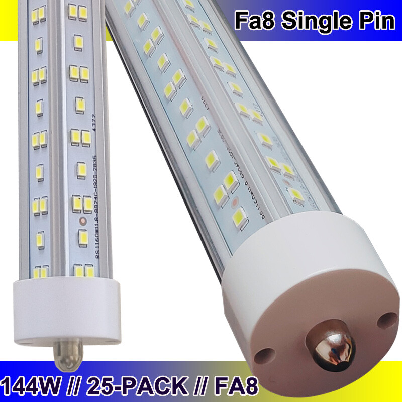 8FT T8 LED Tube Light Bulbs 144W Single Pin Shop Lights 25-Pack FA8 8FOOT