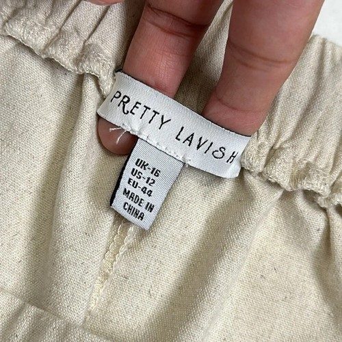 Pretty Lavish Women’s Size 12 Cream Linen Cotton Blend Wide Leg Pull On Pants - Picture 6 of 11
