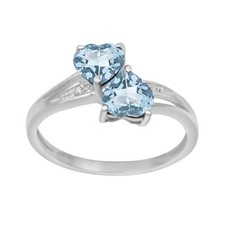 925 Sterling Silver 0.75Ct Natural Blue Topaz Two Stone Heart Shaped Women Ring