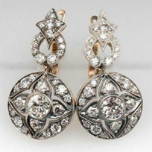 Lab-Created Vintage Dangle Earring 2CT Old Cut Diamond 14K White Gold Over