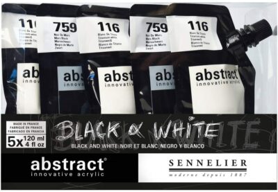 Sennelier Abstract Acrylfarbe Set Schwarz Weiß 5 x 120ml