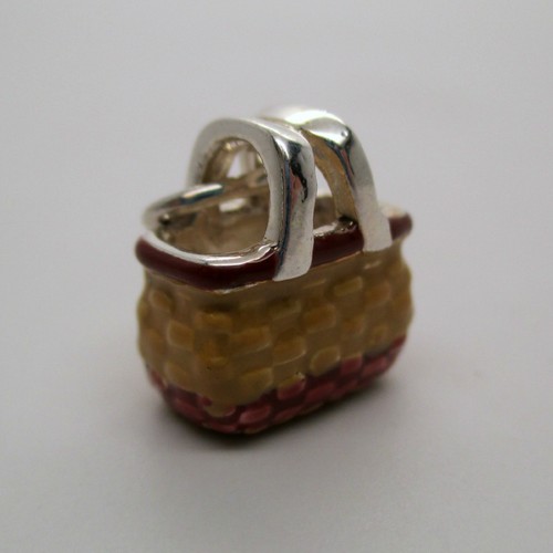 Sterling Silver CHORE BASKET Charm for Bracelet PENDANT Hand-enameled CUTE! - Picture 2 of 6
