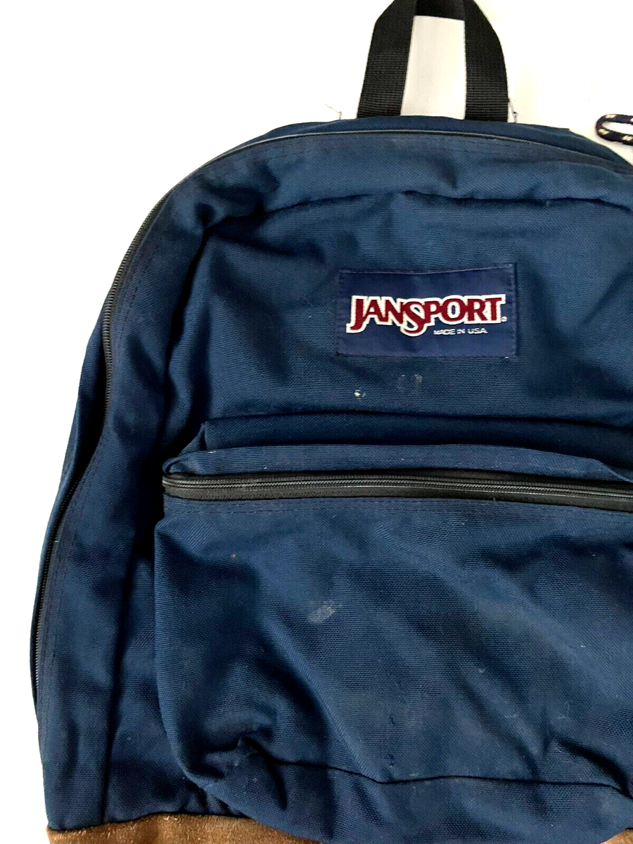 Vtg 90s JANSPORT Blue/Brown SUEDE-LEATHER-BOTTOM BACKPACK Vtg 90s JANSPORT Blue/Brown SUEDE-LEATHER-BOTTOM BACKPACK