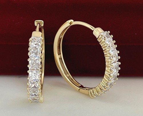 Deluxe Ohrringe Creolen Zirkonia Kristalle Rolled Gelbgold 14K vergoldet Damen - Bild 6 von 9