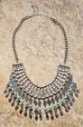 Moroccan Silver Tone Statement Necklace Coin Charms Turquoise Bead Antique Repro — photo 4