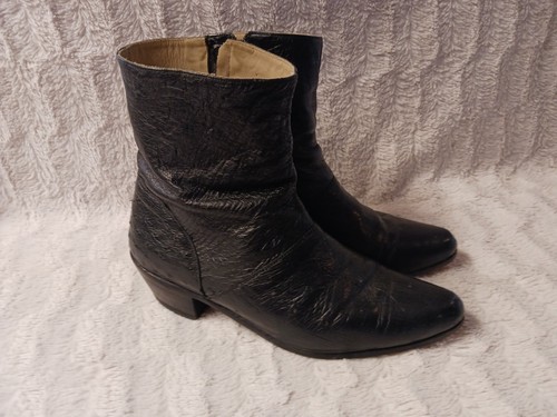 Vintage Max Leather Genuine Ostrich Black Western Ankle Boots Men's Size 8.5 USA - Picture 1 of 7
