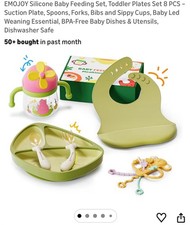 Silicone Baby Feeding Set, Toddler Plates Set 8 PCS Suction Plate, Spoons, F