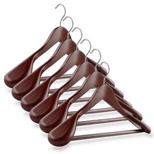 - 6 Cherry Wide Shoulder Wooden Suit Hangers - Premium Lotus Wood, Non-Slip P...