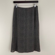 Talbots Womens 100 Pure Silk Sz 8 A-Line Black Brown All Over Print Skirt