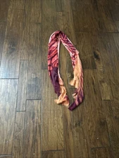 Vintage Sheer Silk Scarf Stole Boho Hand Dye Artsy Pink Red & Orange Colorful