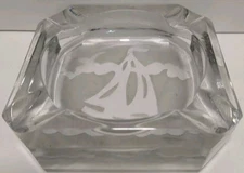Vintage Square Heavy Cigar Cigarette Ashtray With Sailboat Image