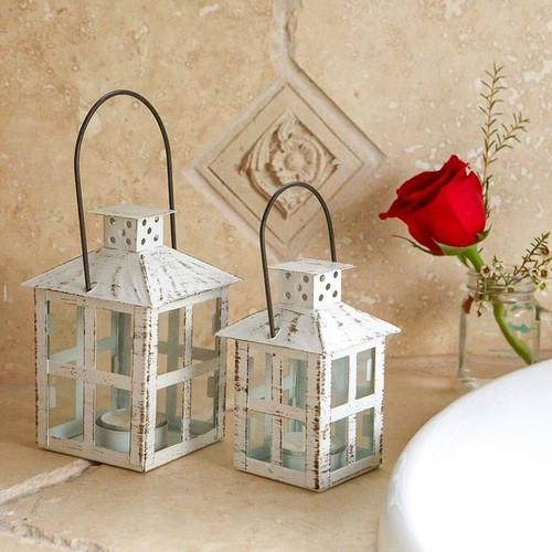 Kate Aspen Set of 6 White Vintage Distressed Rustic Candle Holder Decorative ... - Picture 6 of 7