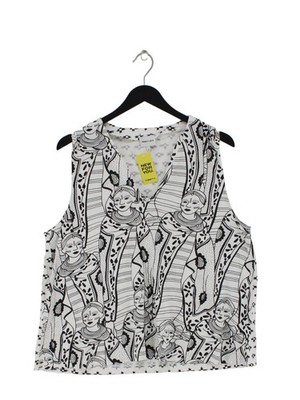 Bimba Y Lola Damen Top L weiß Grafik 100% Baumwolle ärmellos V-Ausschnitt Basic