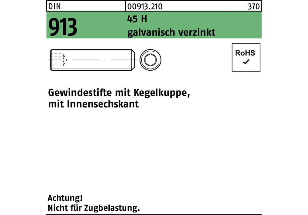 Reyher Gewindestift DIN 913 Kegelkuppe/Innen-6-kant M 8 x 25 45 H оцинкованный ...