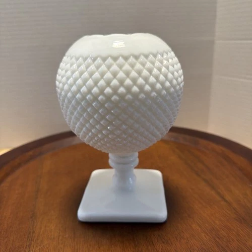 Vintage Westmorland Ivy Bowl White Milk Glass Vase Diamond Point Pattern