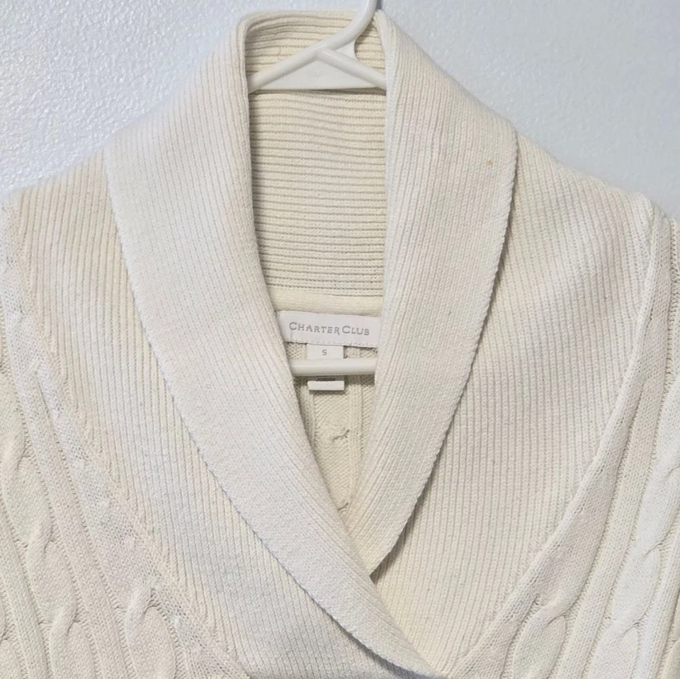 Suéter Charter Club Cuello Chal Algodón/Nylon Marfil/Crema Cable Tejido Talla S Foto 4 de 4